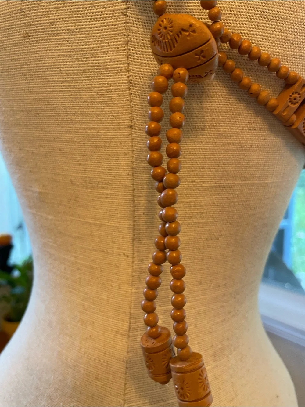 Vintage Terra Cotta Bead Waist Belt - Tan
